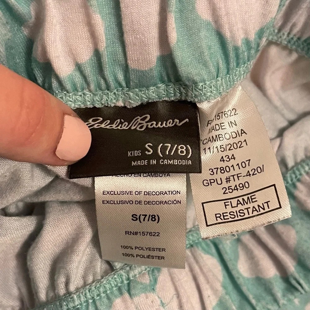4/$25 Eddie Bauer 2 Piece Pajama Set Girls Small 7/8 Blue White Clouds - Picture 13 of 14